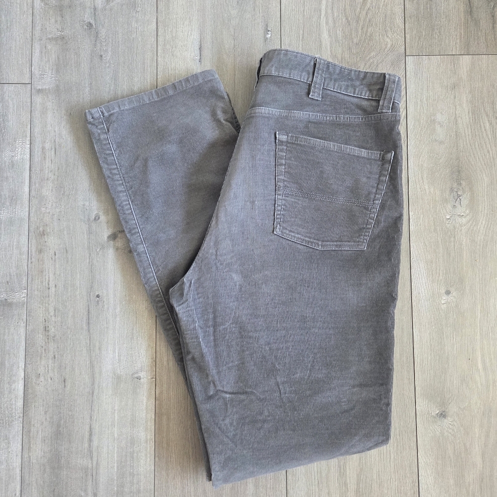 LL Bean Pants Mens 38X34 Gray Corduroy Flat Front Standard Fit Straight Leg